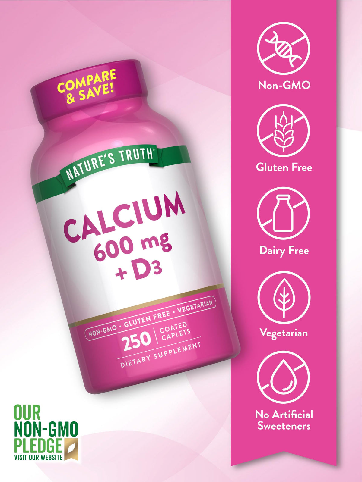 Nature's Truth Calcium 600mg comprimés végétariens sur une table