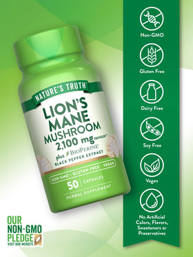 Nature's Truth capsules de champignon Lion, côté avec informations nutritionnelles