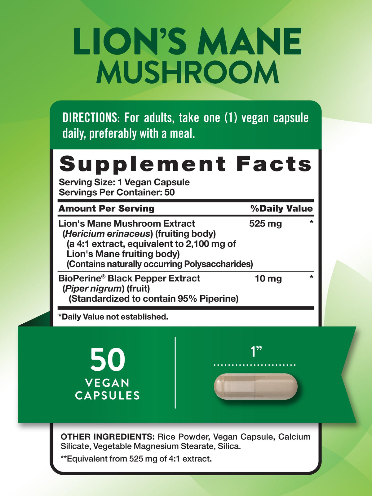 Nature's Truth capsules de champignon Lion, emballage et étiquette