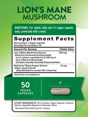 Nature's Truth capsules de champignon Lion, emballage et étiquette