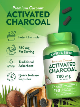Nature's Truth Capsules de Charbon Actif 780 mg - gélules sur une surface blanche