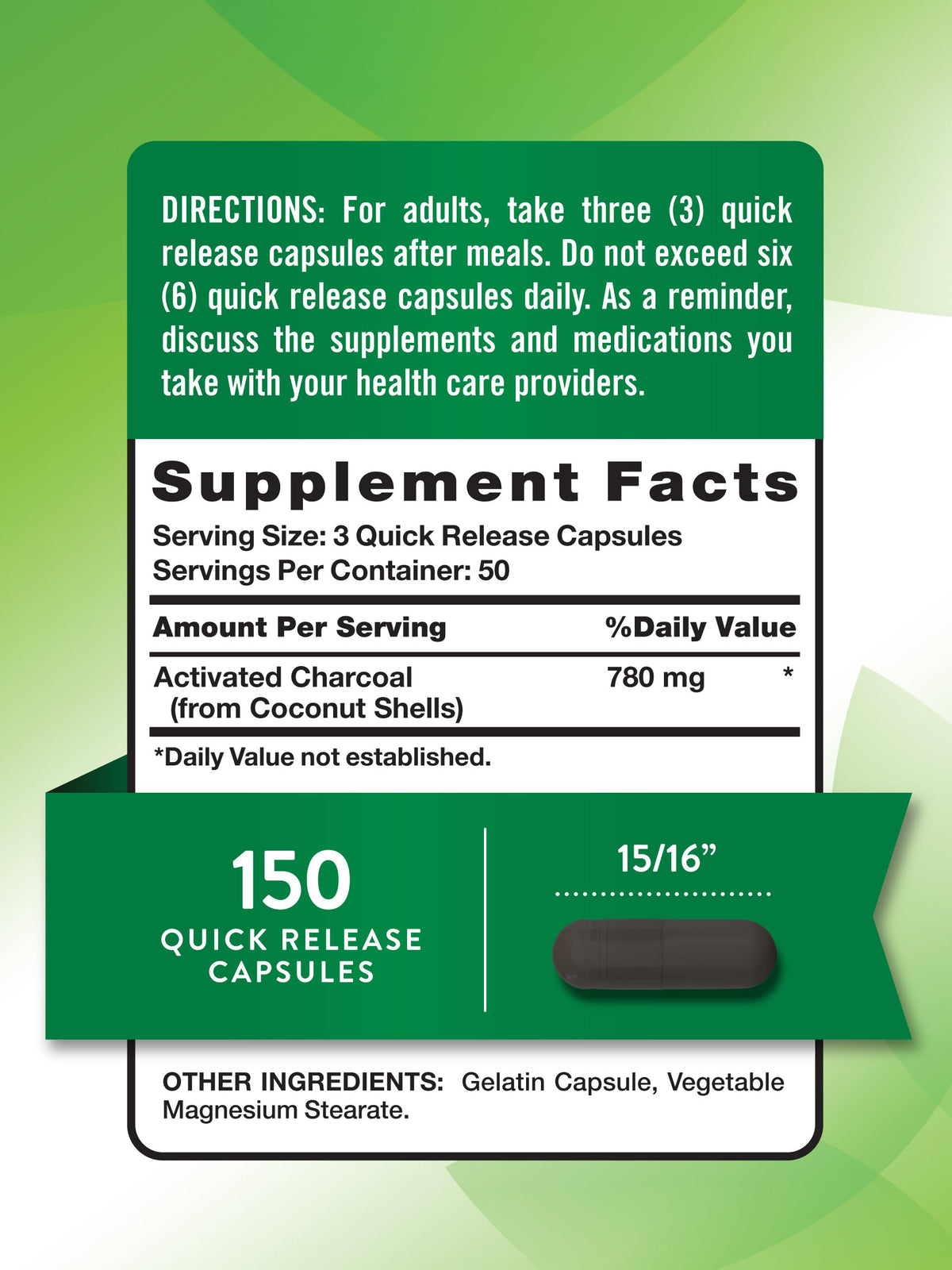 Nature's Truth Capsules de Charbon Actif 780 mg - vue arrière