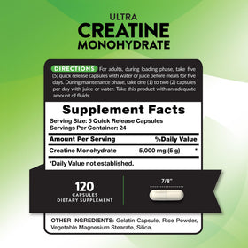Nature's Truth Capsules de Créatine Monohydrate contenant 5 g par portion
