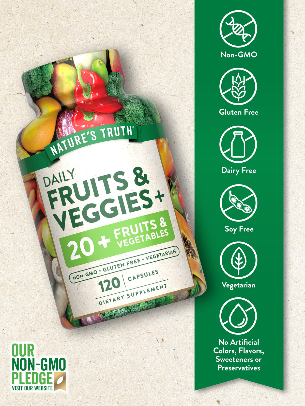 Nature's Truth capsules végétariennes avec étiquette détaillant les ingrédients