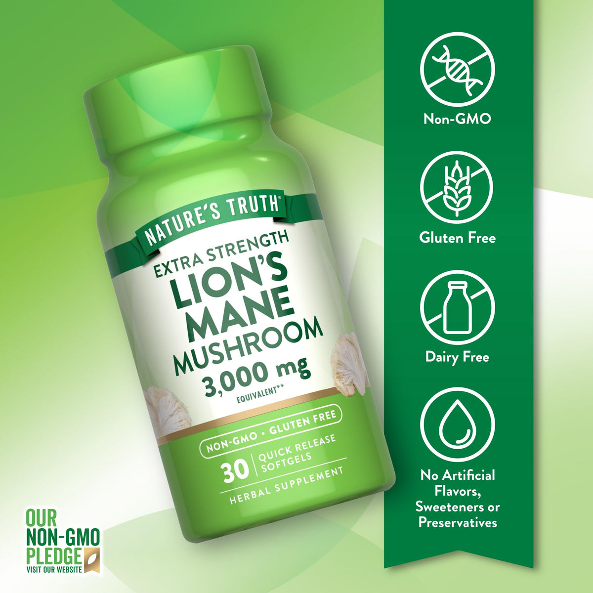 Nature's Truth Champignon Lion's Mane 30 gélules sur fond blanc