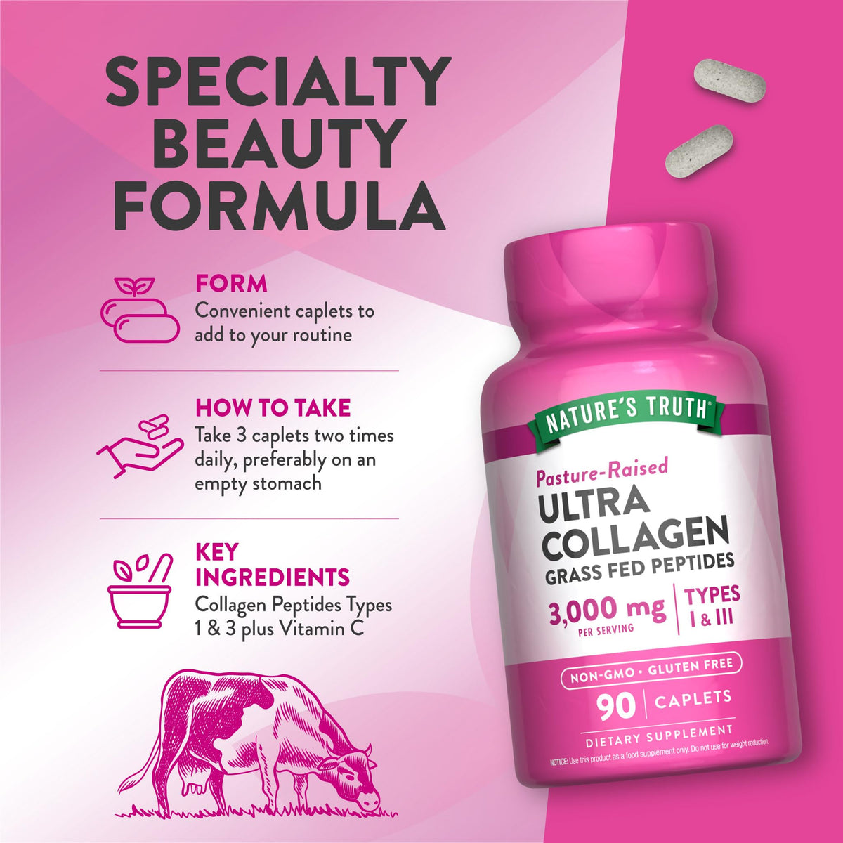 Nature's Truth Collagen Peptides 90 Caplets avec d'autres compléments