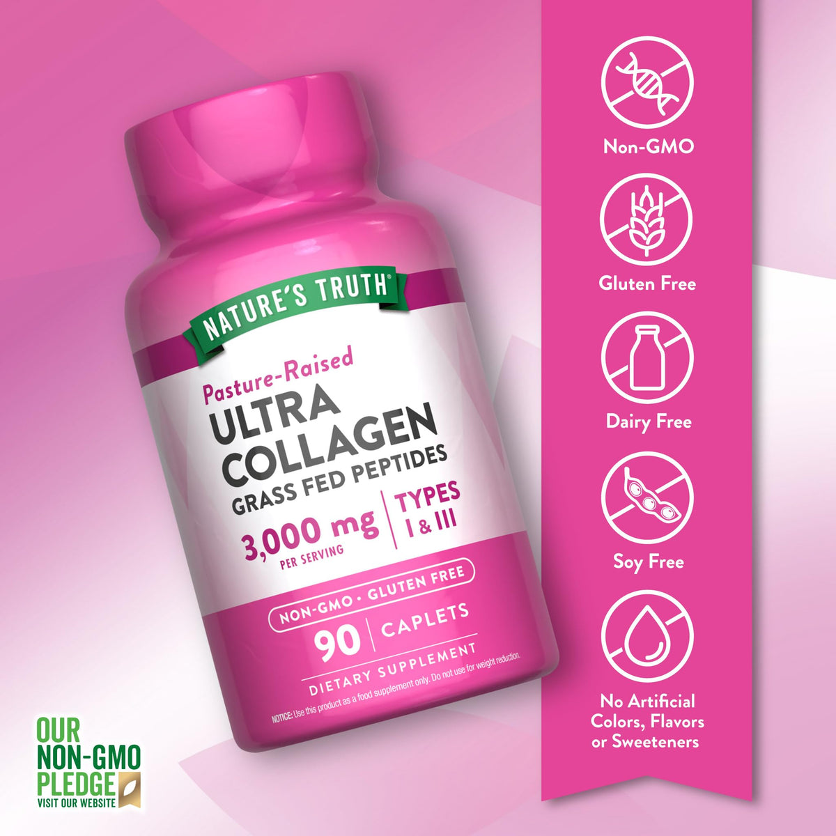 Nature's Truth Collagen Peptides 90 Caplets sur une table
