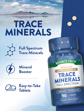 Nature's Truth Complément Alimentaire Minéraux Trace, comprimés sur fond blanc