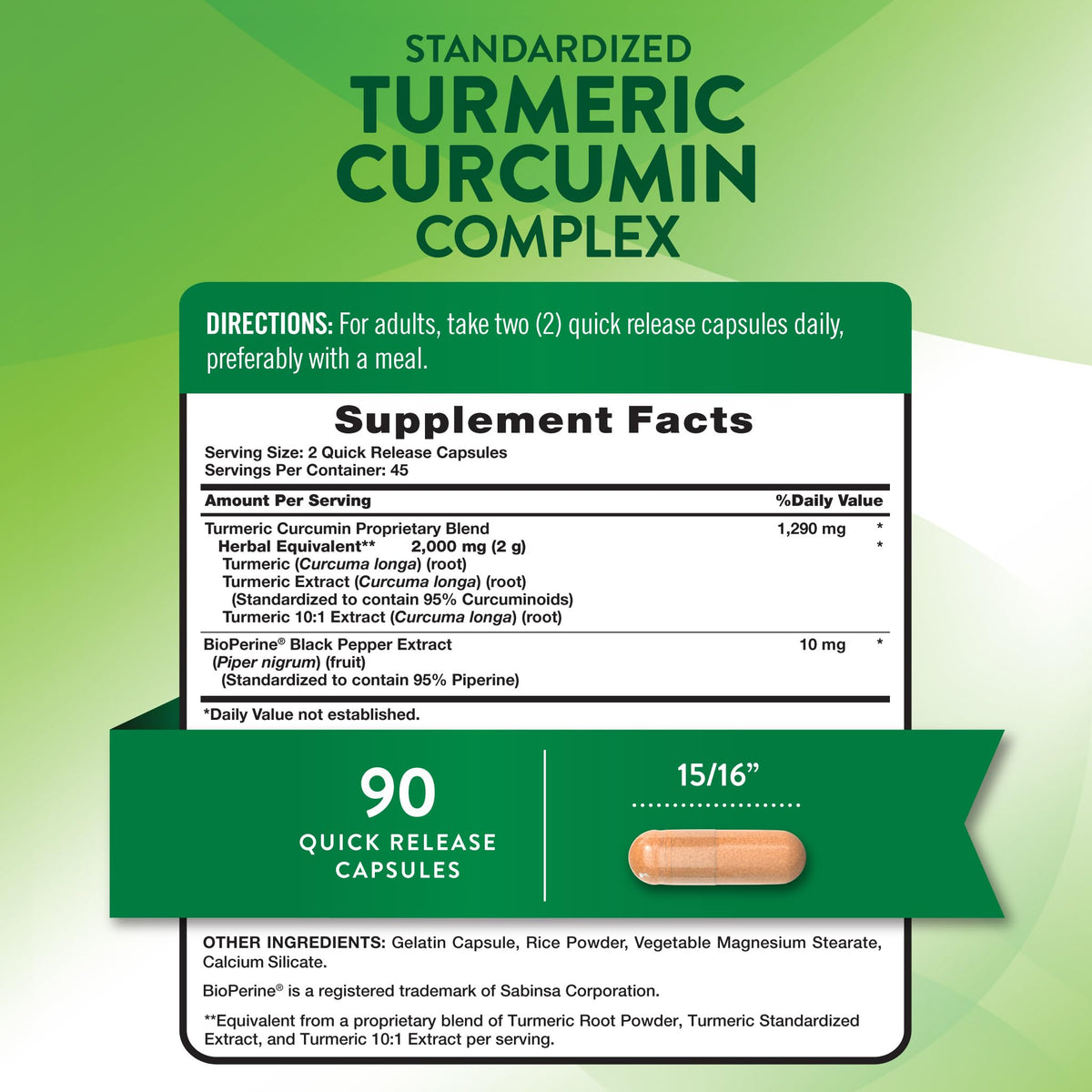Nature's Truth Compléments Alimentaires Curcuma Curcumin 109g, vue arrière