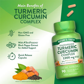 Nature's Truth Compléments Alimentaires Curcuma Curcumin 109g, vue de côté