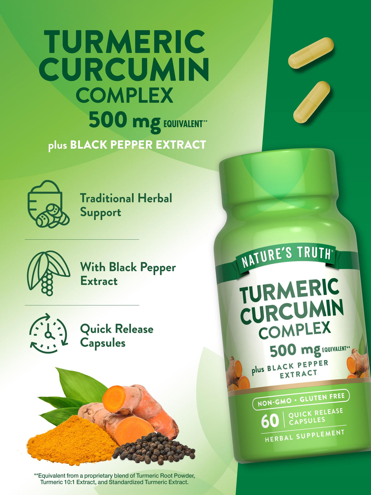 Nature's Truth Curcuma Curcumine sur une table en bois