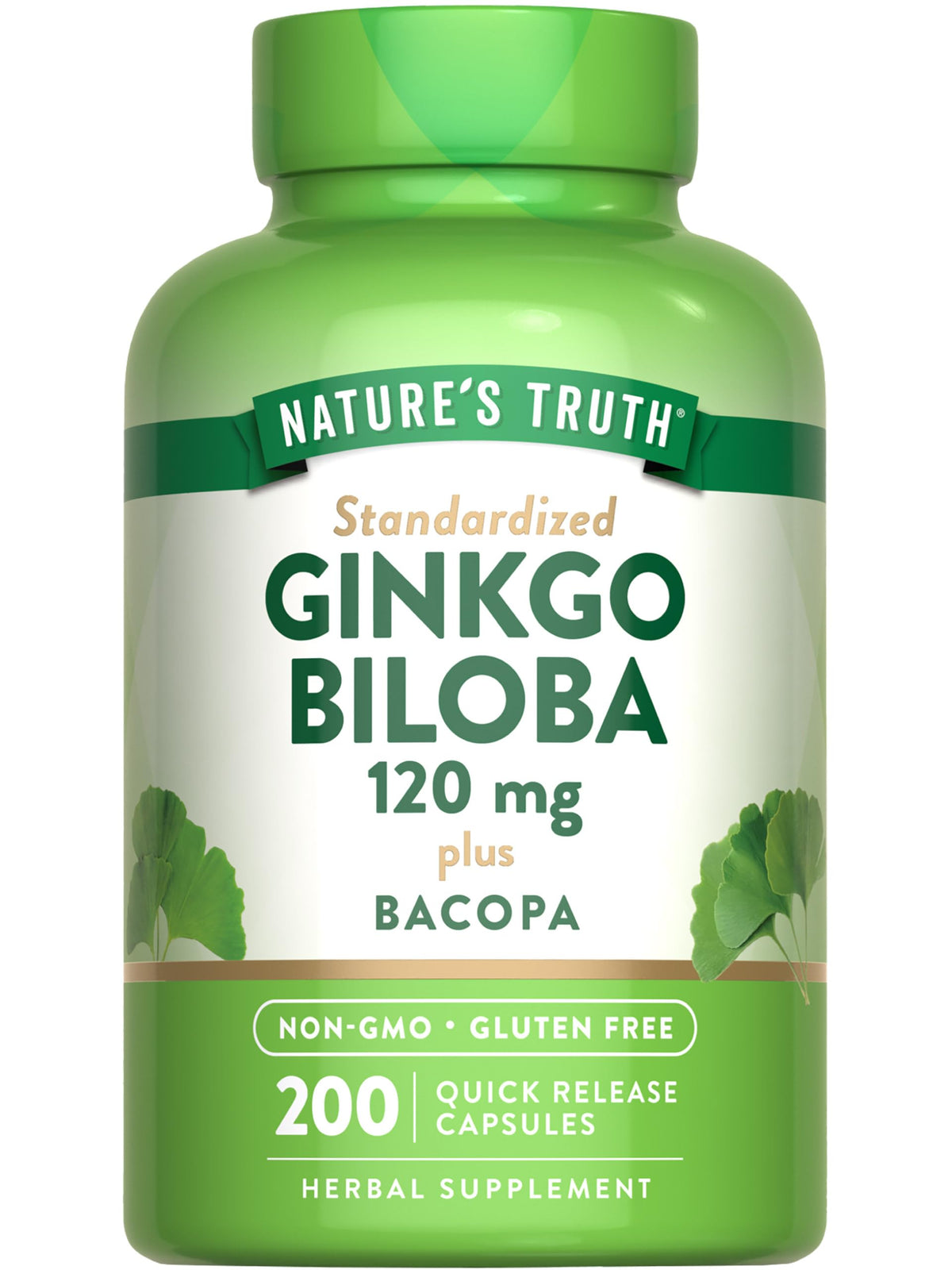 Nature's Truth Ginkgo Biloba 120mg avec Bacopa, vue avant du produit