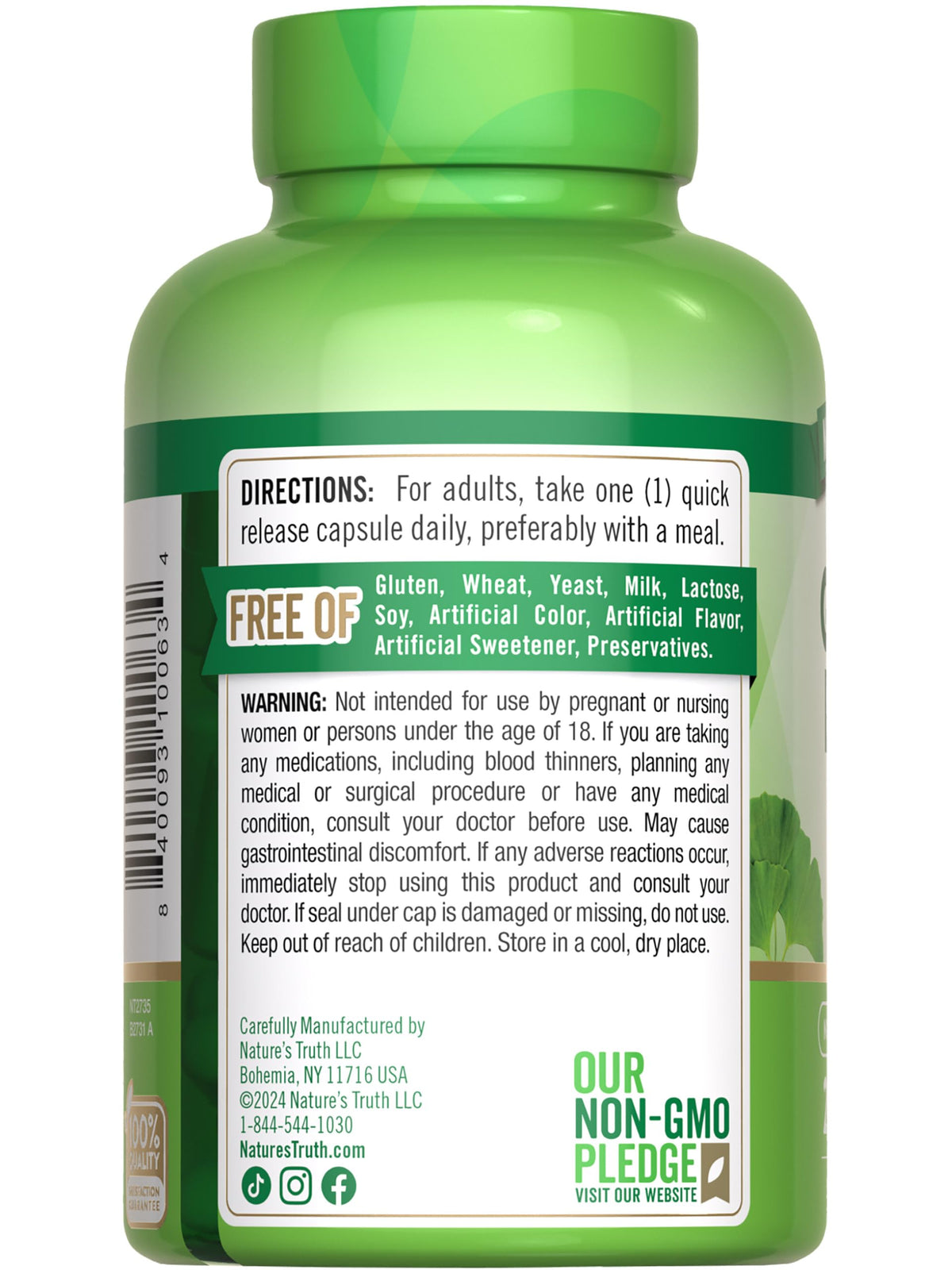Nature's Truth Ginkgo Biloba 120mg, capsules dans un verre