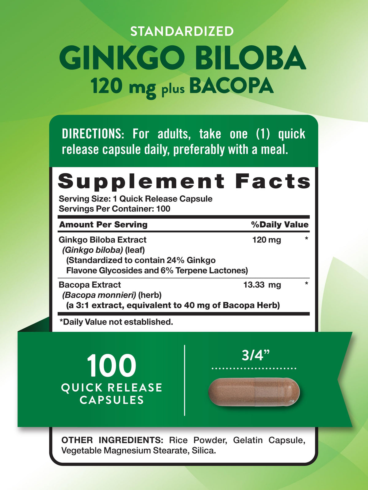 Nature's Truth Ginkgo Biloba 120mg gélules arrière avec informations