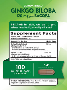 Nature's Truth Ginkgo Biloba 120mg gélules arrière avec informations