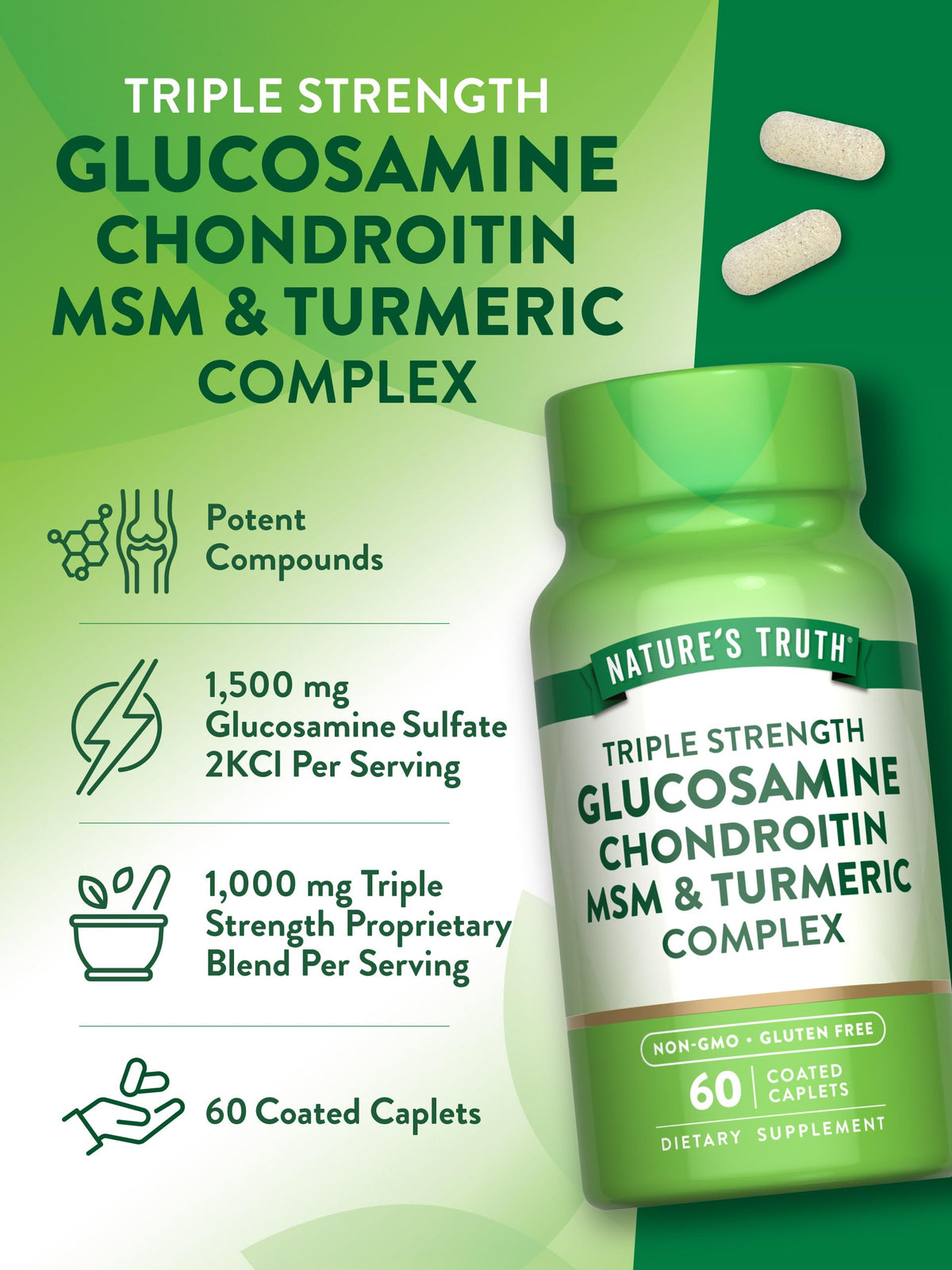 Nature's Truth Glucosamine Chondroitin MSM 60 comprimés dans une main