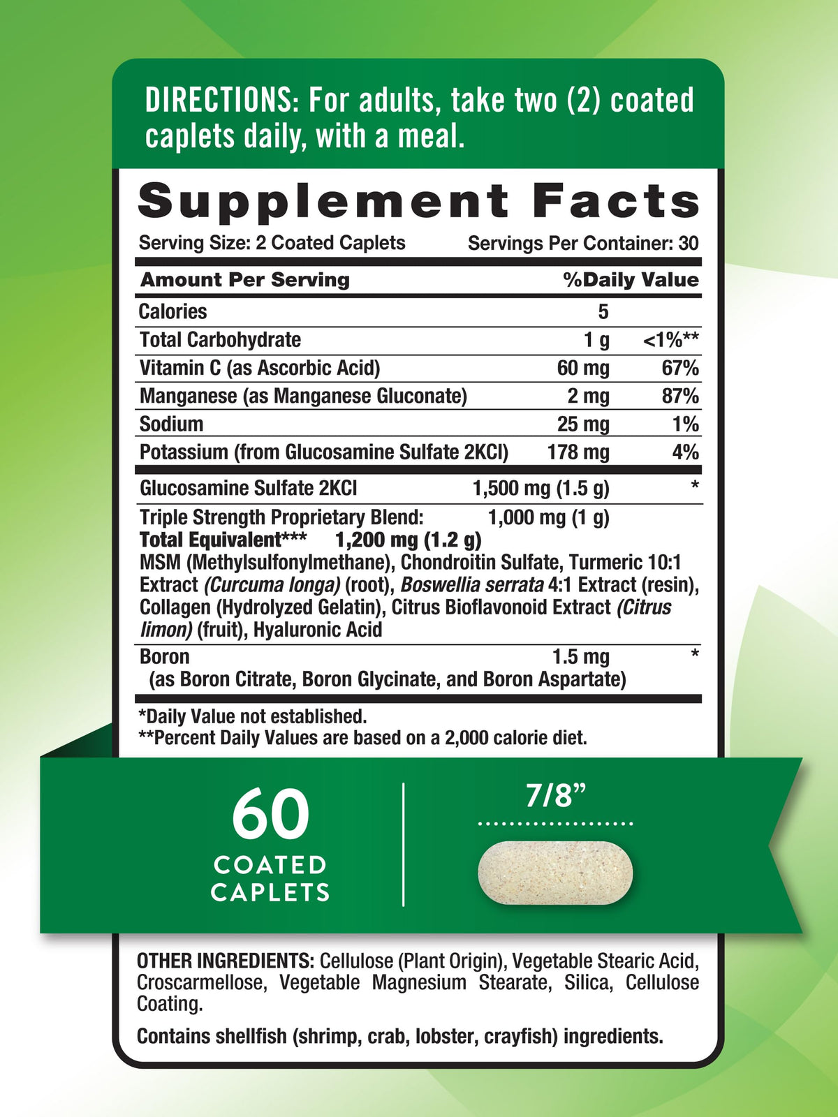 Nature's Truth Glucosamine Chondroitin MSM 60 comprimés dos