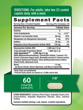 Nature's Truth Glucosamine Chondroitin MSM 60 comprimés dos