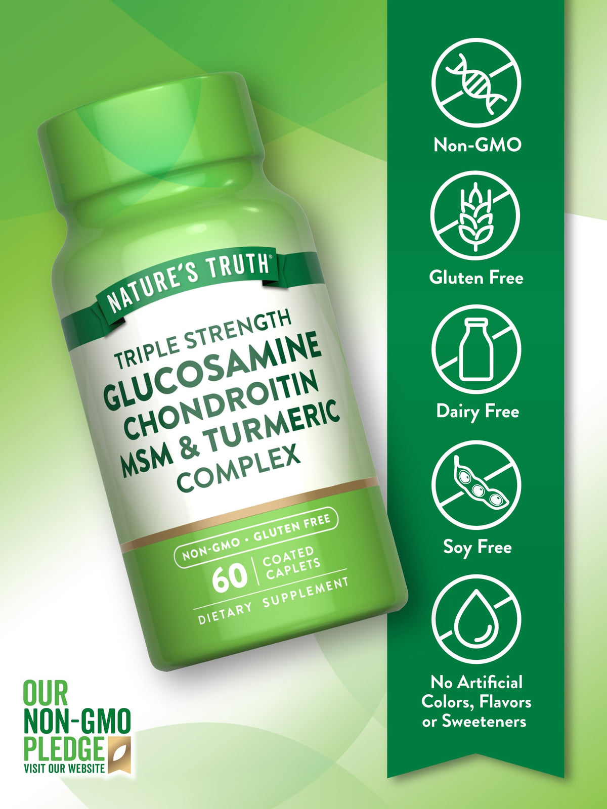 Nature's Truth Glucosamine Chondroitin MSM 60 comprimés sur une table