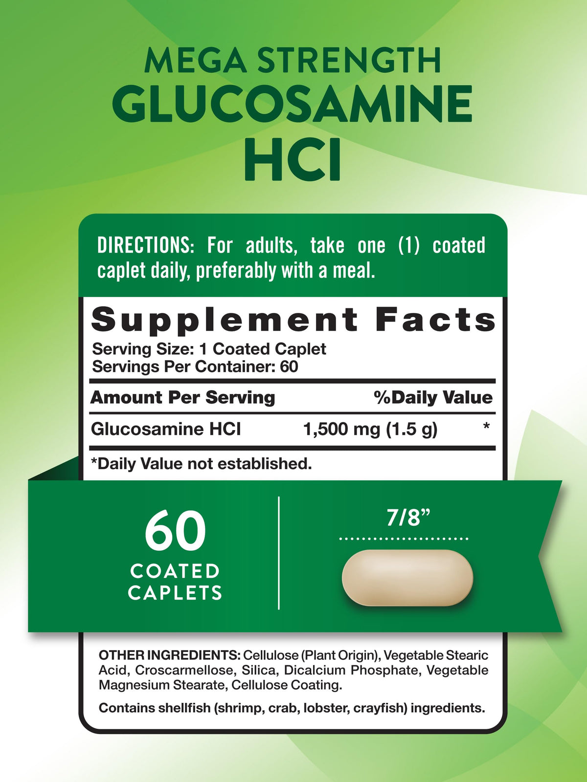Nature's Truth Glucosamine HCI 1500mg 60 Caplets, side view of the bottle