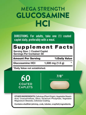 Nature's Truth Glucosamine HCI 1500mg 60 Caplets, side view of the bottle