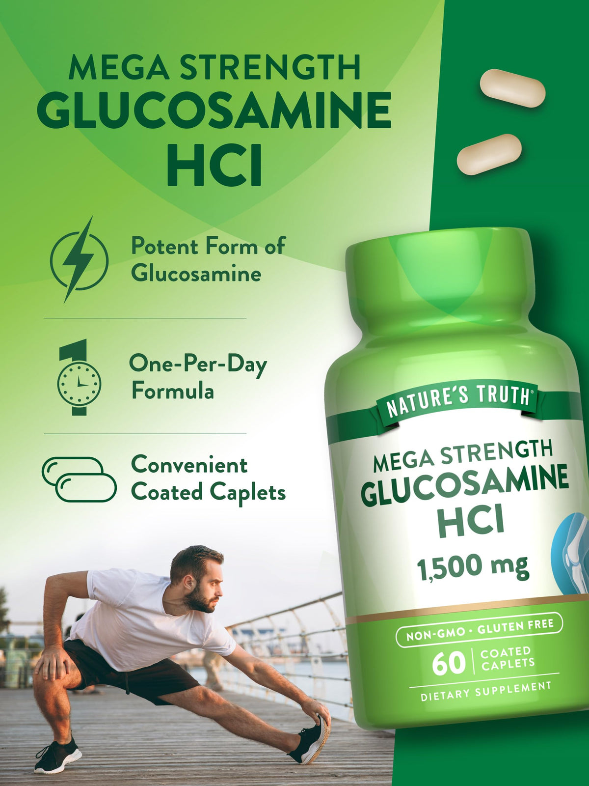 Nature's Truth Glucosamine HCI 1500mg bottle with a measuring spoon