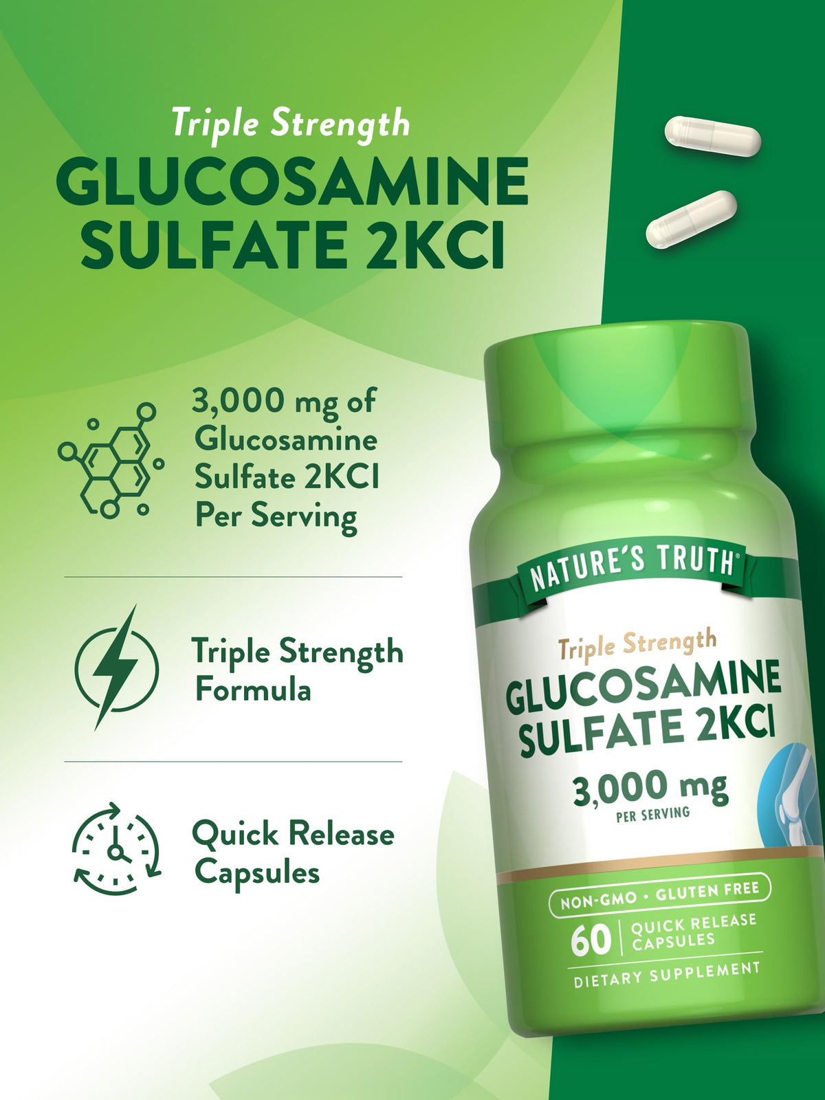 Nature's Truth Glucosamine Sulfate 3000mg Capsules bottle back view