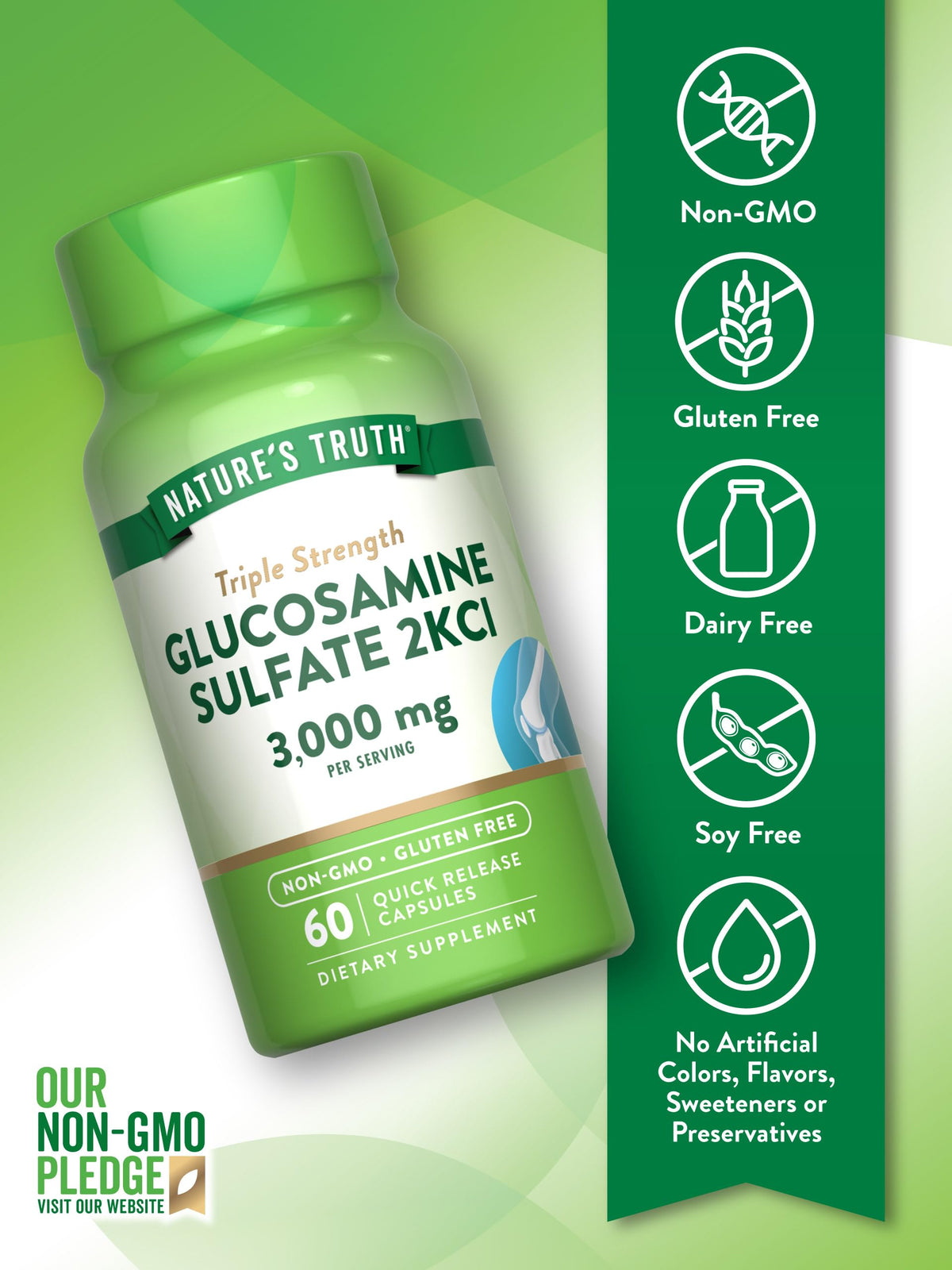 Nature's Truth Glucosamine Sulfate 3000mg Capsules open bottle with capsules