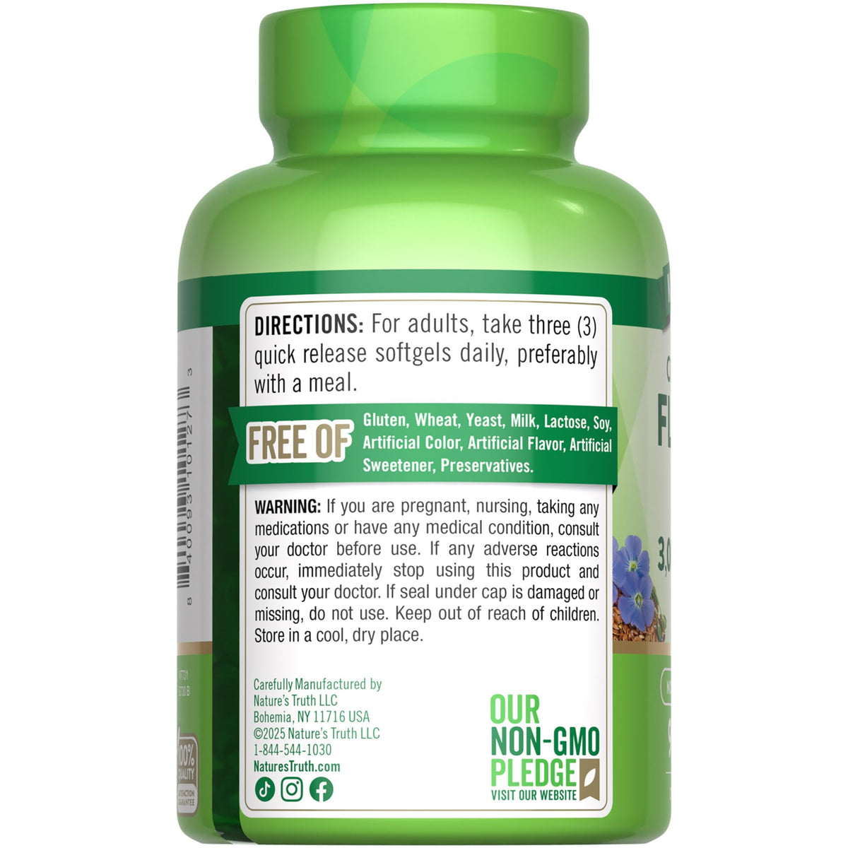 Nature's Truth Huile de Graines de Lin Softgels 90 Capsules gélules à l'extérieur