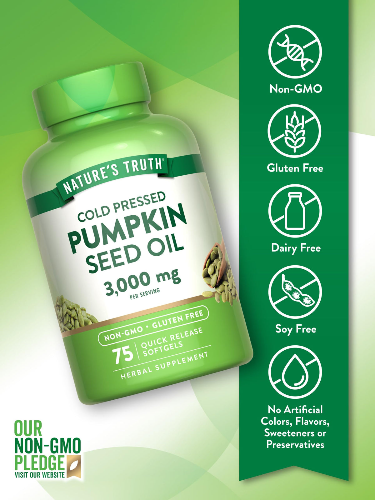 Nature's Truth Huile de Pépin de Citrouille 3000mg gélules molles côté