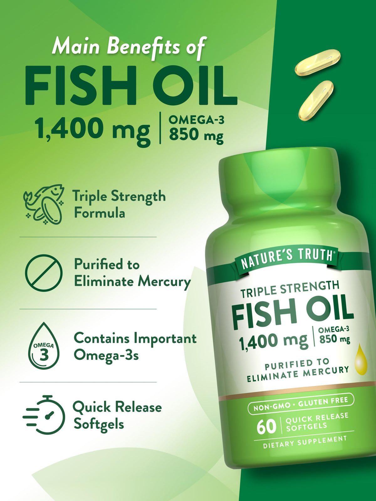 Nature's Truth huile de poisson 1400 mg bouchon et dosage