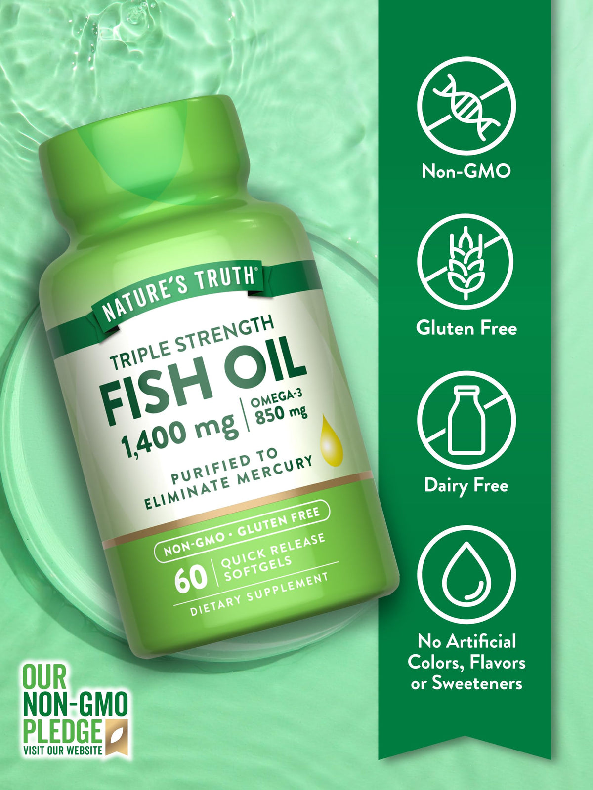 Nature's Truth huile de poisson 1400 mg contenant et taille