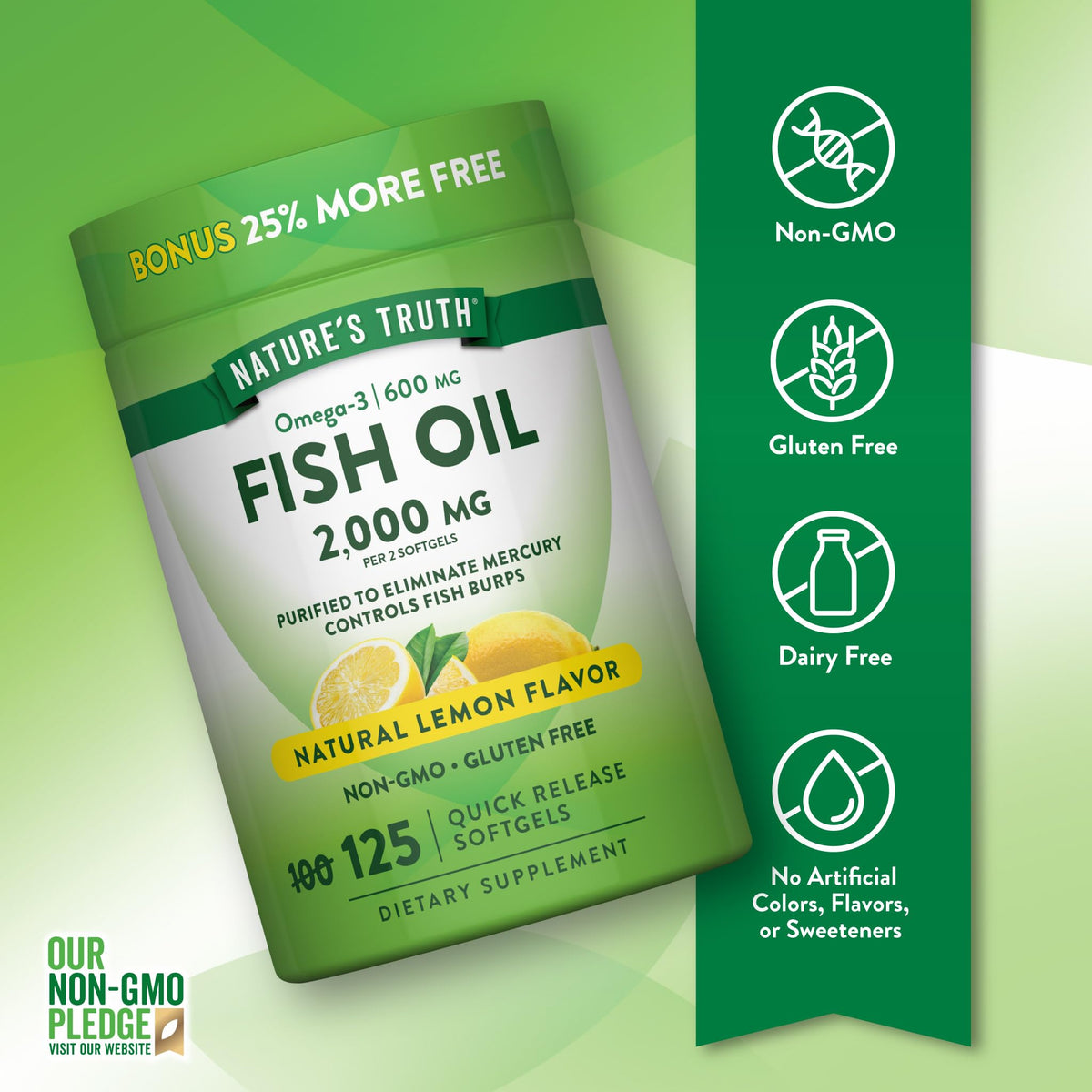 Nature's Truth Huile de Poisson 2000 mg gélules molles avec citron