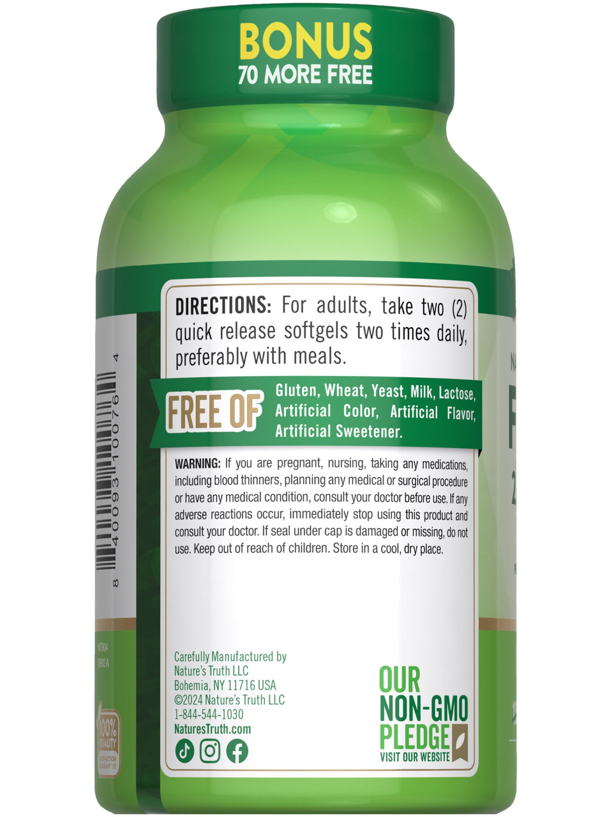 Nature's Truth Huile de Poisson 2000 mg, vue latérale