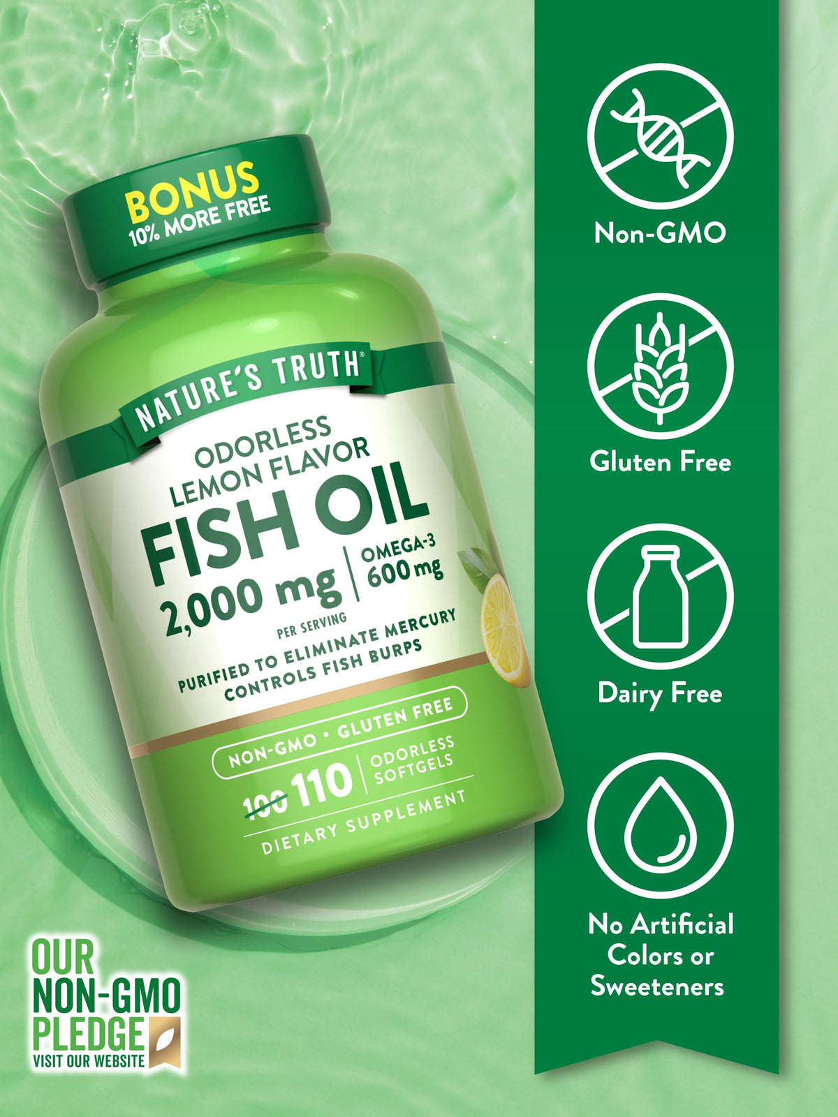 Nature's Truth Huile de Poisson 2000mg gélules avec emballage