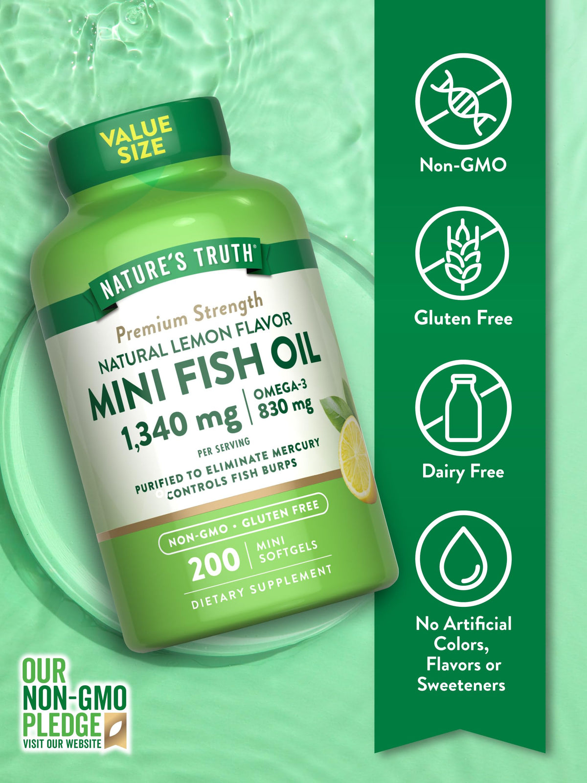 Nature's Truth Huile de Poisson Omega 3 1340 mg étiquette avec ingrédients
