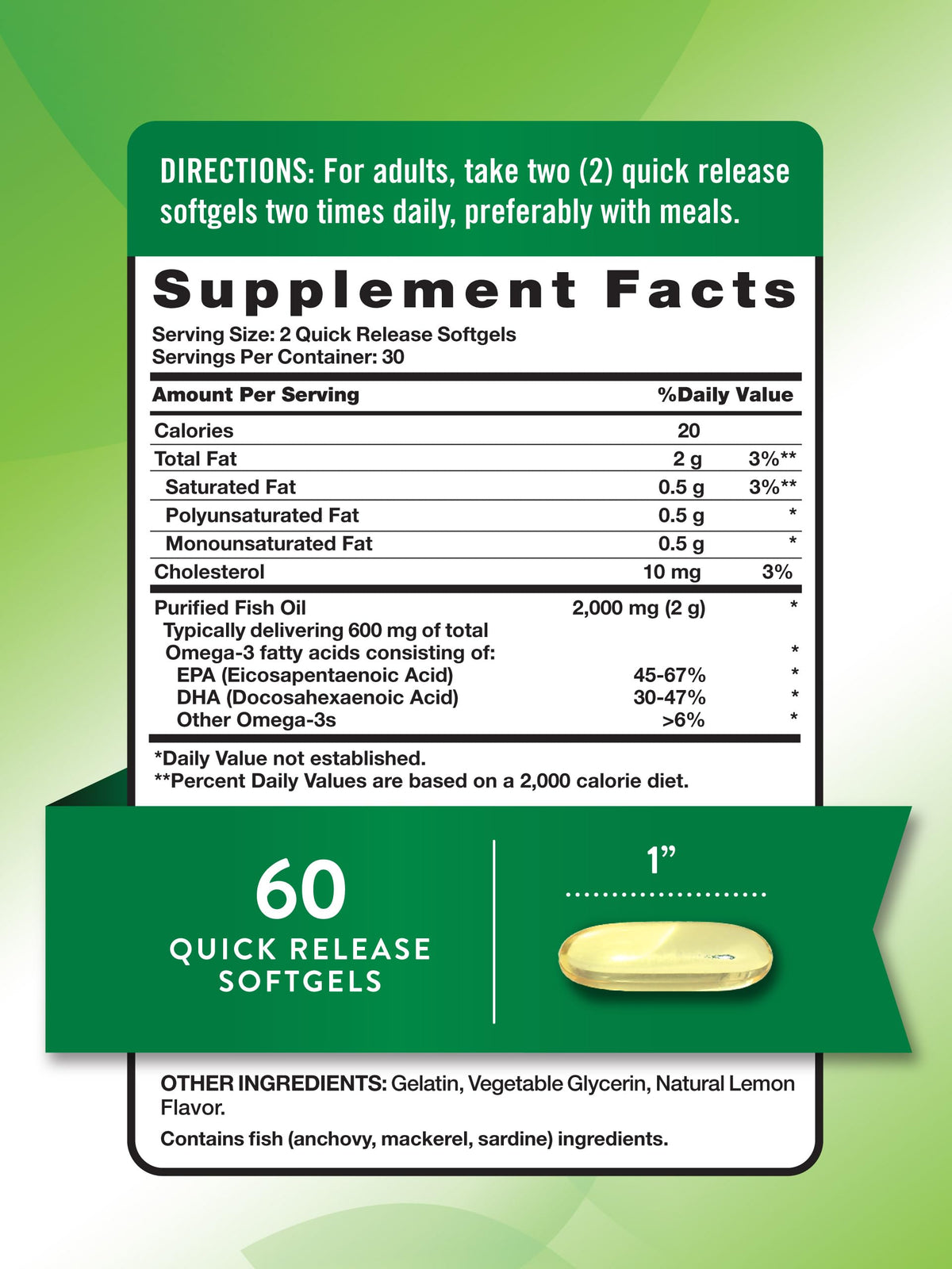 Nature's Truth Huile de Poisson Omega 3 2000mg gélules côté