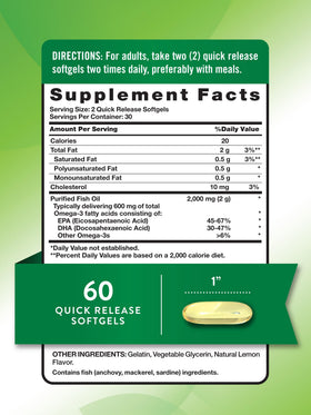 Nature's Truth Huile de Poisson Omega 3 2000mg gélules côté