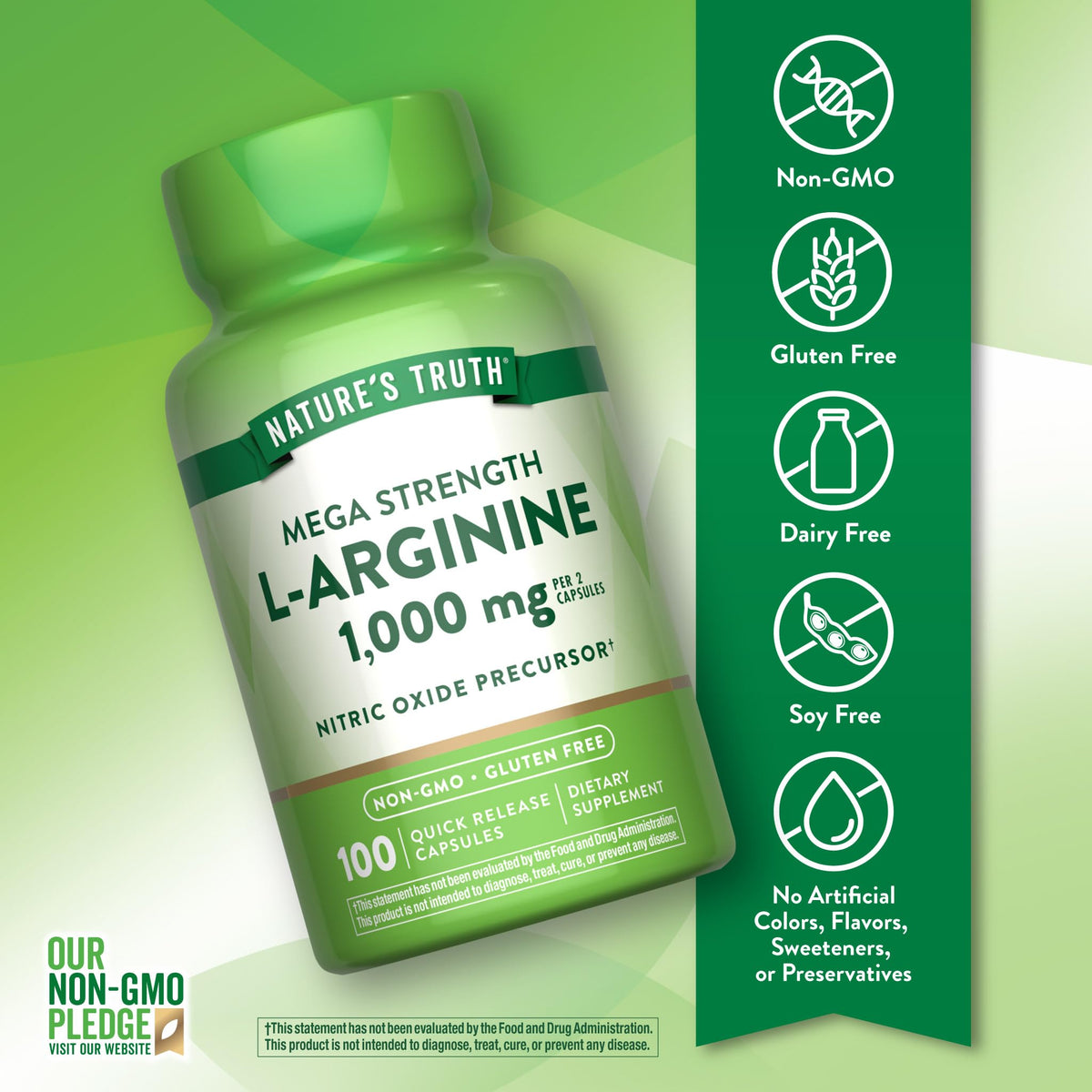 Nature's Truth L-Arginine 1000 mg, étiquette montrant les ingrédients