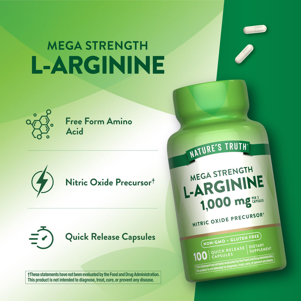 Nature's Truth L-Arginine 1000 mg, packaging avec dimensions