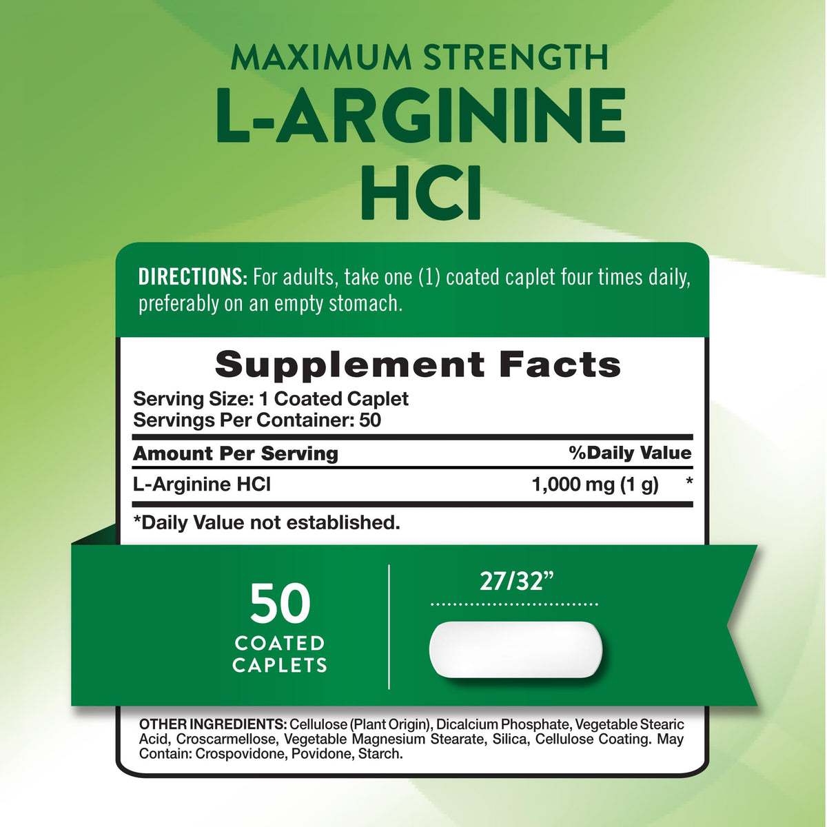 Nature's Truth L-Arginine HCL 1000mg 50 comprimés à l'intérieur de l'emballage