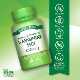 Nature's Truth L-Arginine HCL 1000mg 50 comprimés avec étiquette visible
