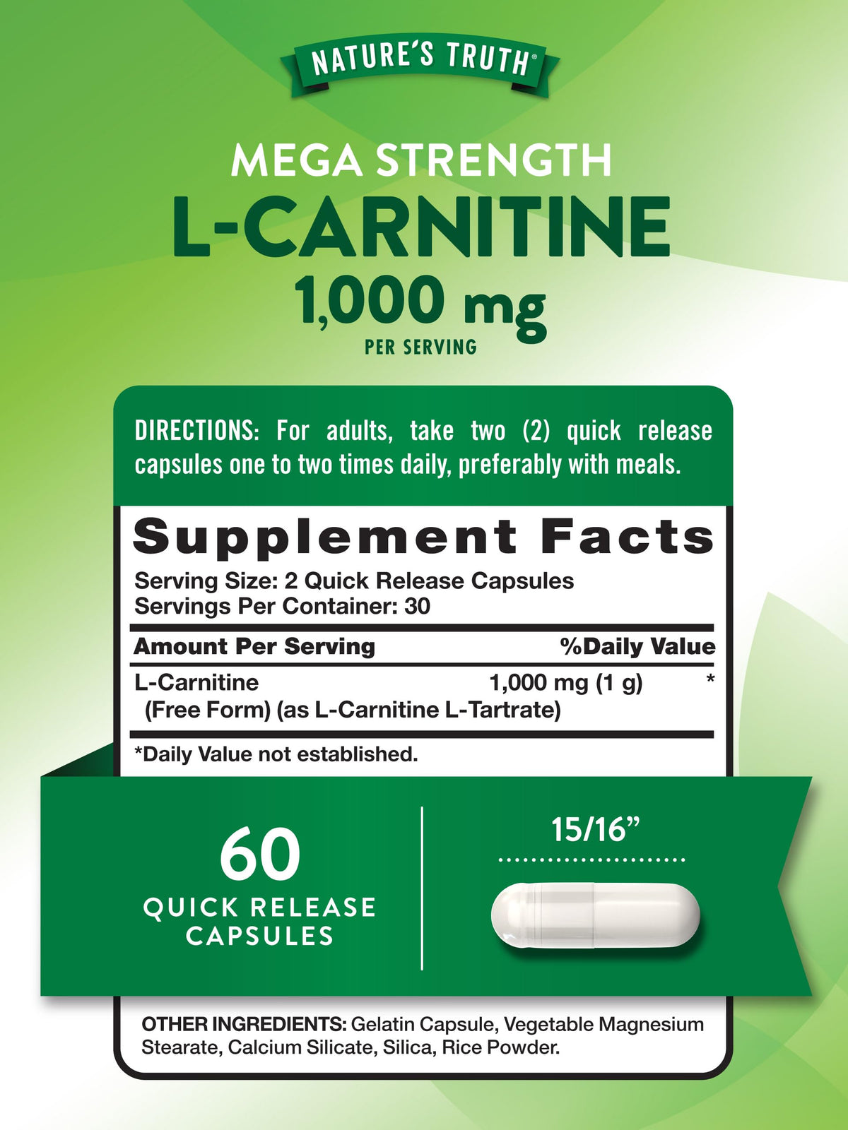Nature's Truth L-Carnitine 1000mg capsules side view