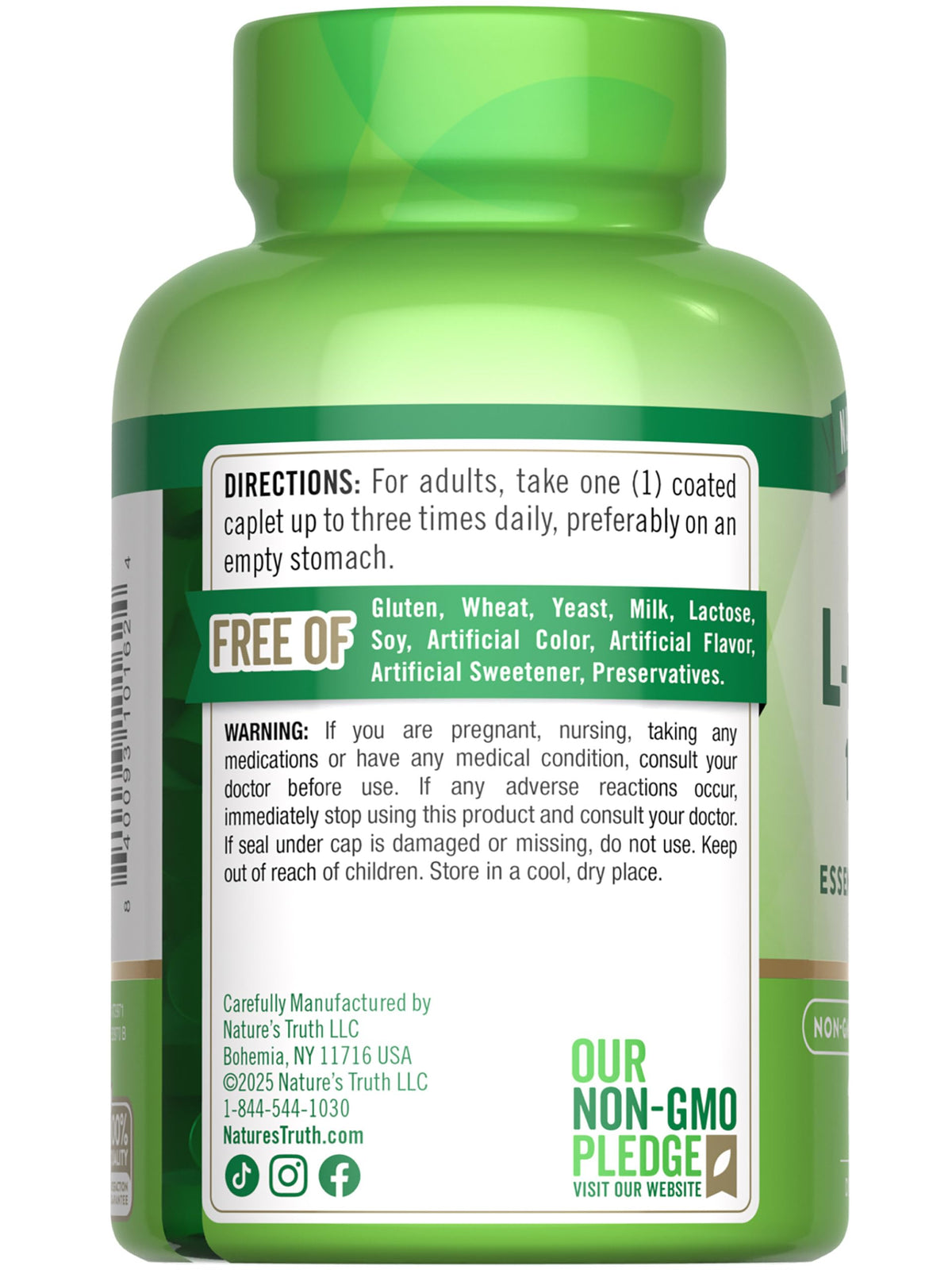 Nature's Truth L-Lysine 1000mg, affichage des comprimés sur une table