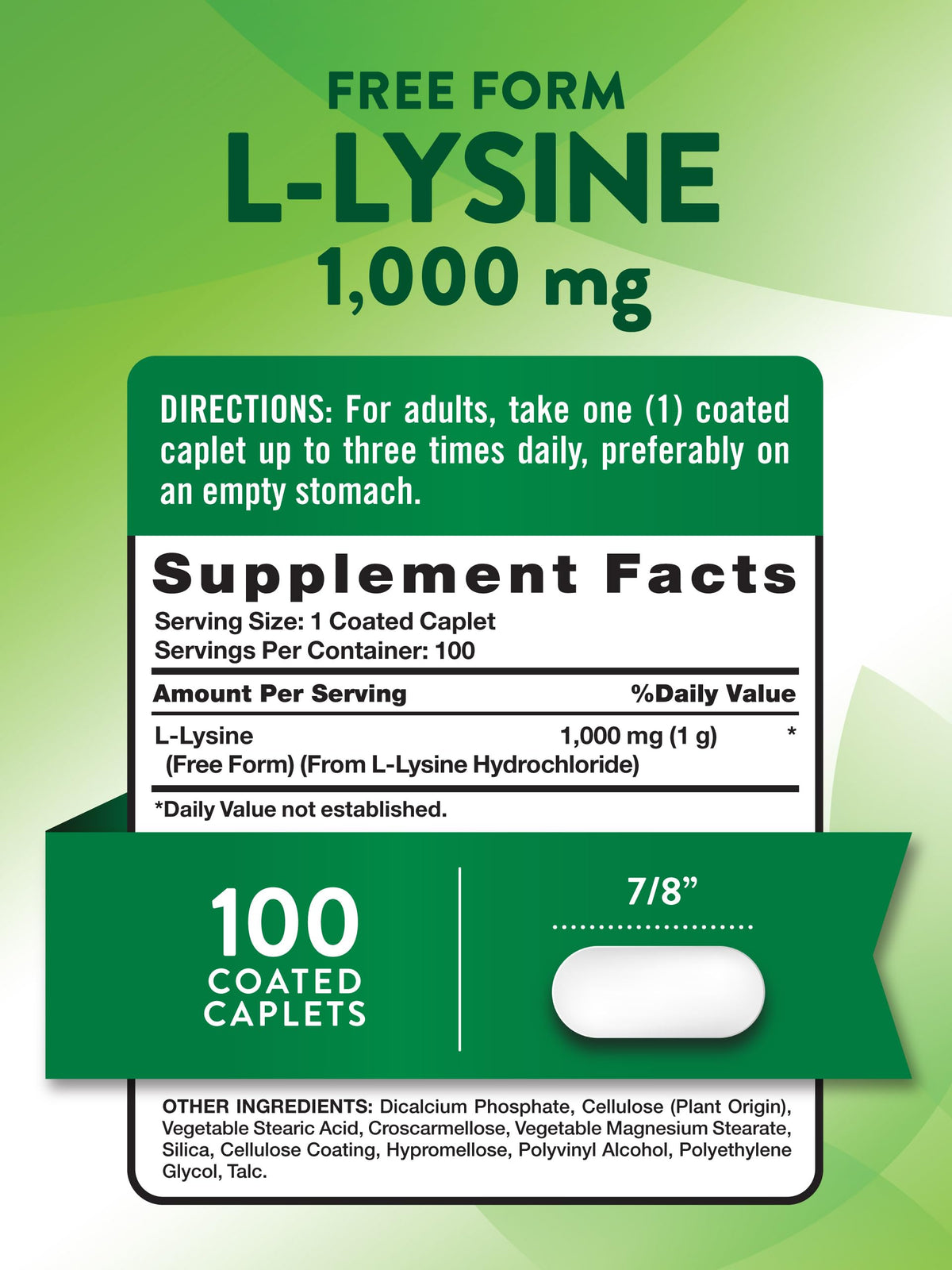 Nature's Truth L-Lysine 1000mg comprimés, vue arrière de l'emballage