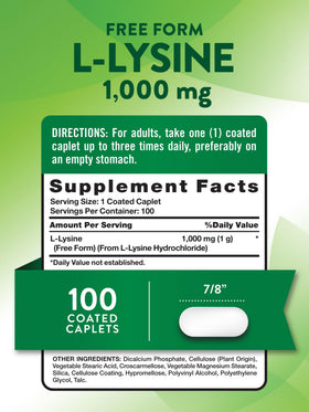 Nature's Truth L-Lysine 1000mg comprimés, vue arrière de l'emballage