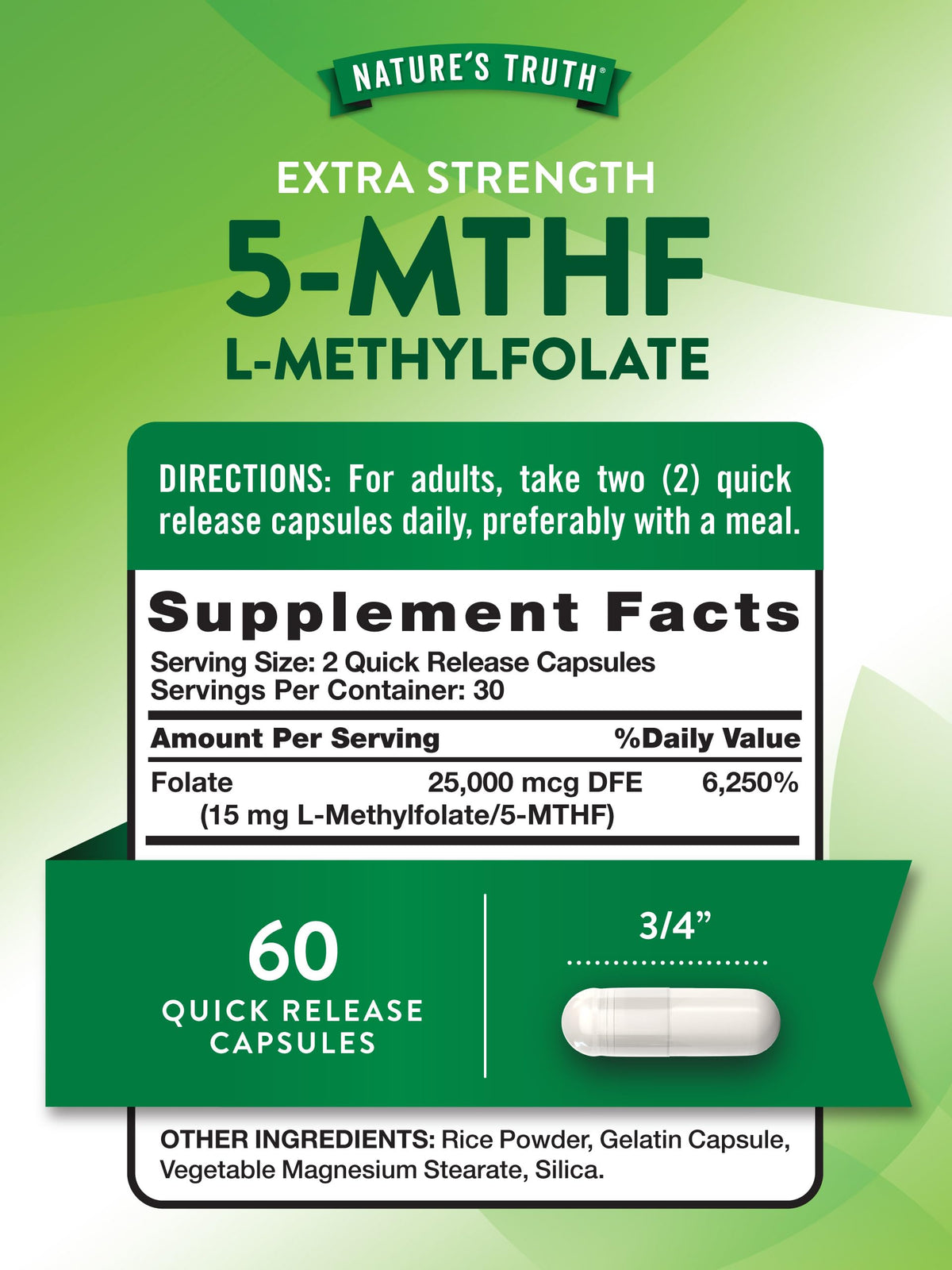 Nature's Truth L-Méthylfolate 15mg capsules ouvertes sur une table