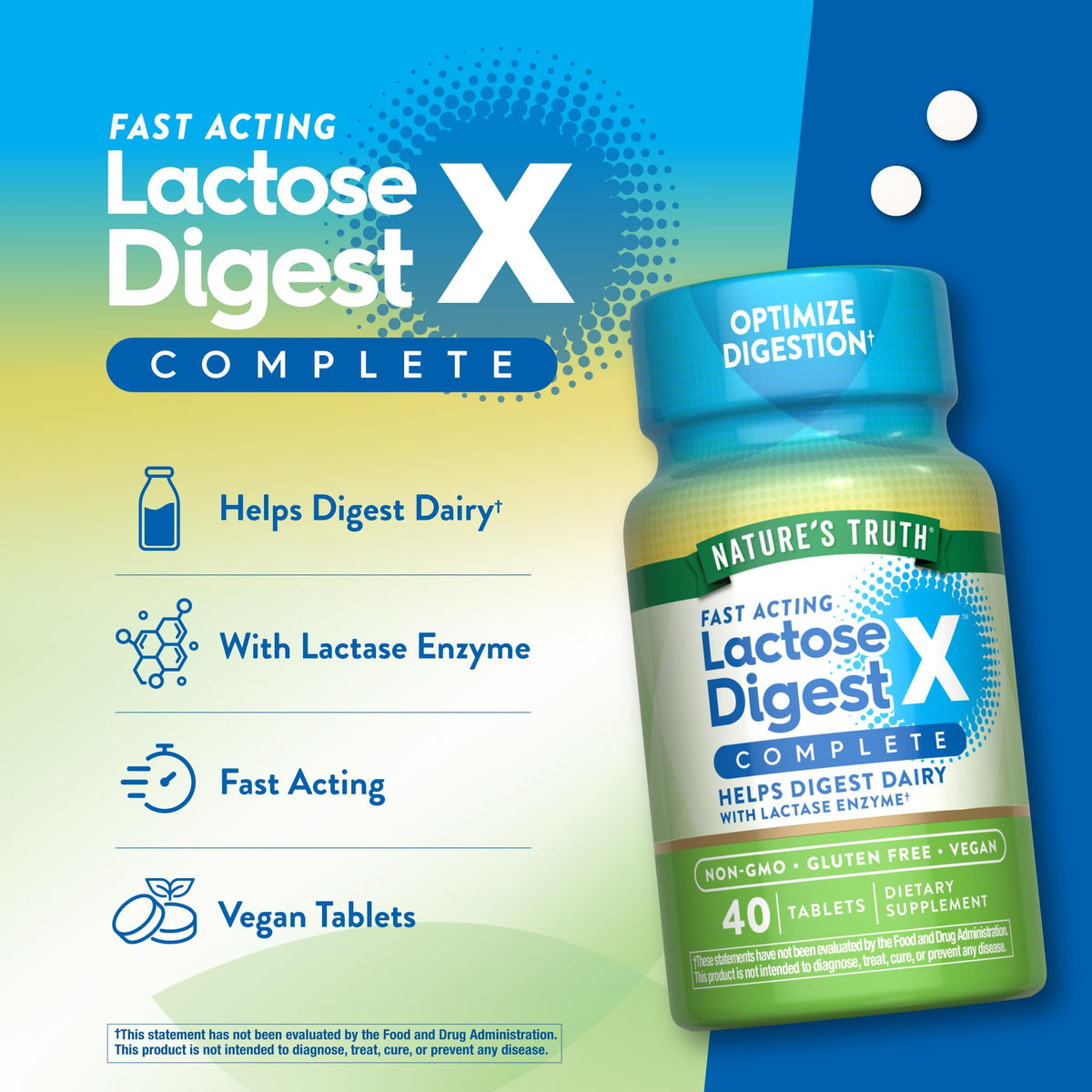 Nature's Truth Lactose daily Pills boîte avec dimensions