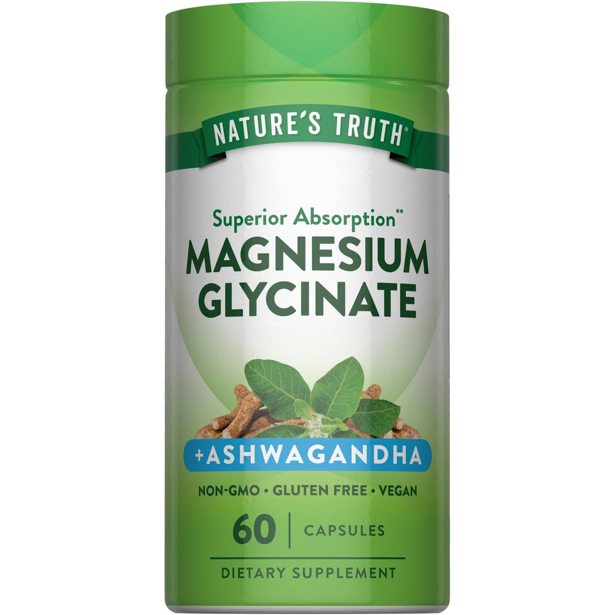 Nature's Truth Magnésium Glycinate 150 mg avec Ashwagandha - 60 Capsules vue de face