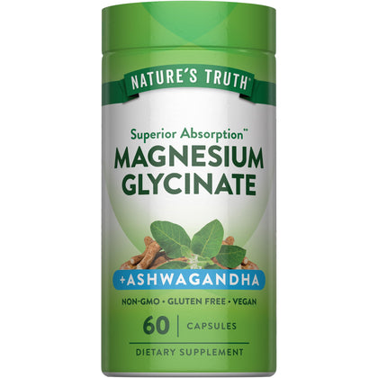 Nature's Truth Magnésium Glycinate 150 mg avec Ashwagandha - 60 Capsules vue de face